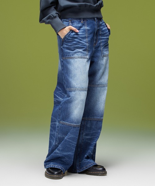 X-girl（エックスガール）の「FADED WIDE LEG FLARE DENIM PANTS（デニムパンツ・レディース・ブラック/インディゴブルー・S/M）」の2枚目の写真