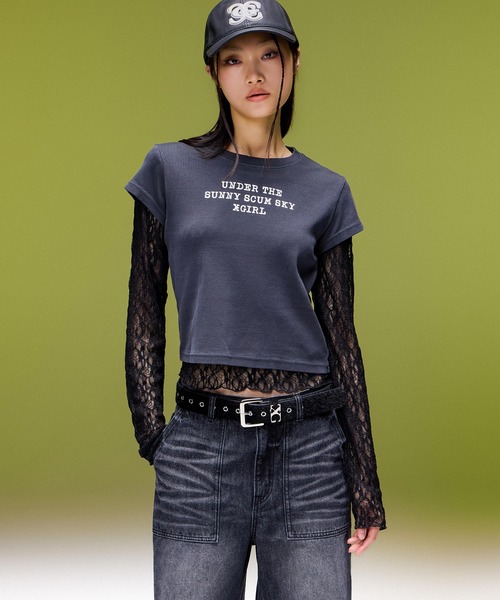 X-girl（エックスガール）の「FADED WIDE LEG FLARE DENIM PANTS（デニムパンツ・レディース・ブラック/インディゴブルー・S/M）」の8枚目の写真
