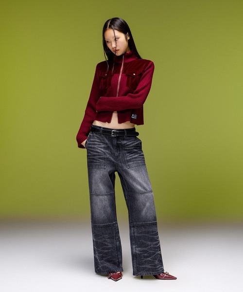 X-girl（エックスガール）の「FADED WIDE LEG FLARE DENIM PANTS（デニムパンツ・レディース・ブラック/インディゴブルー・S/M）」の12枚目の写真