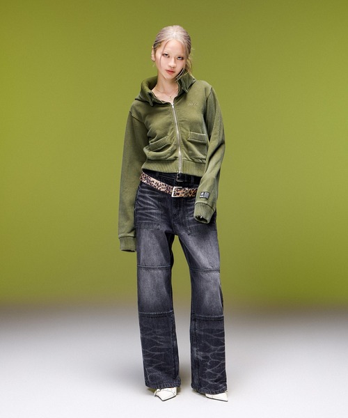 X-girl（エックスガール）の「FADED WIDE LEG FLARE DENIM PANTS（デニムパンツ・レディース・ブラック/インディゴブルー・S/M）」の15枚目の写真