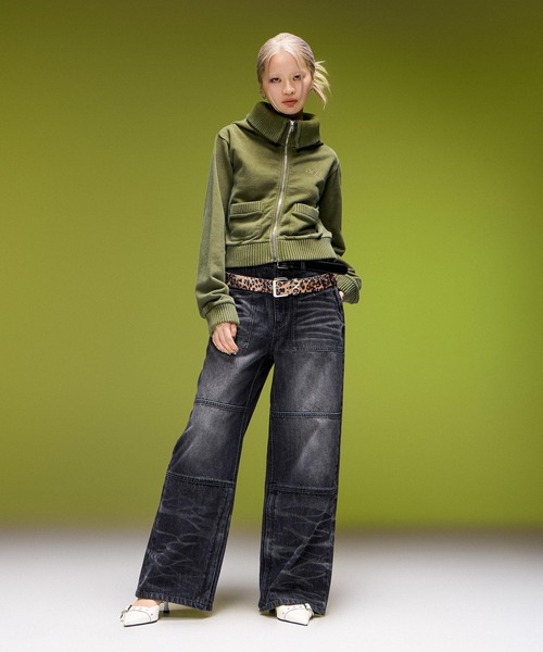 X-girl（エックスガール）の「FADED WIDE LEG FLARE DENIM PANTS（デニムパンツ・レディース・ブラック/インディゴブルー・S/M）」の16枚目の写真