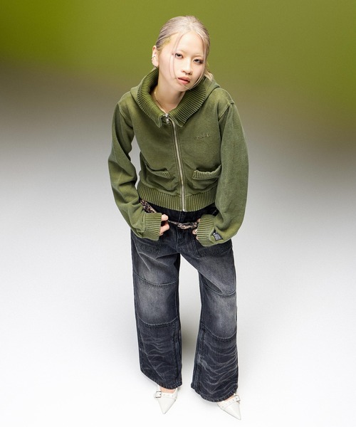 X-girl（エックスガール）の「FADED WIDE LEG FLARE DENIM PANTS（デニムパンツ・レディース・ブラック/インディゴブルー・S/M）」の17枚目の写真