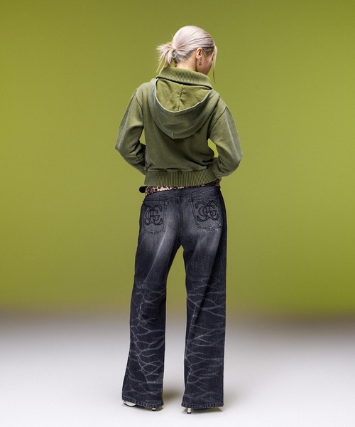 X-girl（エックスガール）の「FADED WIDE LEG FLARE DENIM PANTS（デニムパンツ・レディース・ブラック/インディゴブルー・S/M）」の18枚目の写真