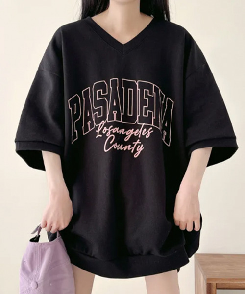 VIVID LADY(ビビッドレディー)の「カレッジロゴ Vネック 半袖スウェット(Tシャツ/カットソー・レディース・ライトグレー/グレー/ブラック・FREE)」の14枚目の写真