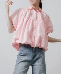 バルーンシルエット シャーリングシャツ ブラウス 半袖