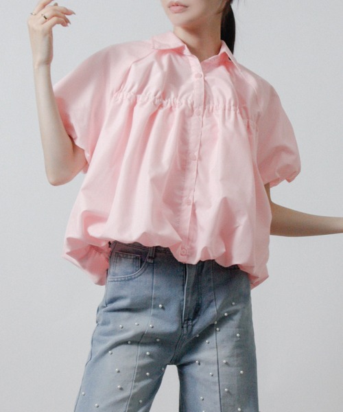 Social GIRL(ソーシャルガール)の「2026SS バルーンシルエット シャーリングシャツ ブラウス 半袖(シャツ/ブラウス・レディース・ブルー/オフホワイト/ピンク・M)」の3枚目の写真