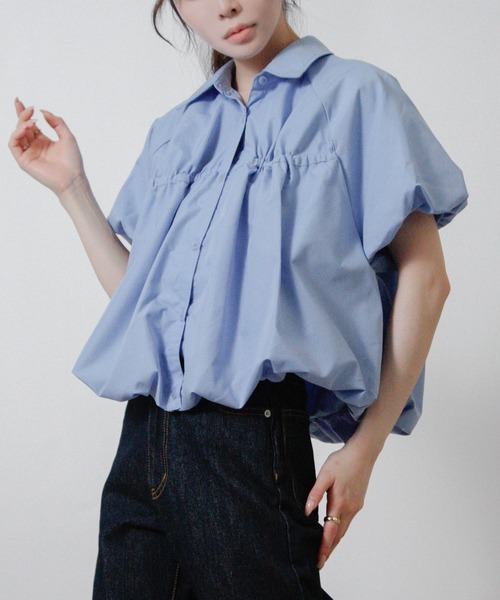 Social GIRL(ソーシャルガール)の「2026SS バルーンシルエット シャーリングシャツ ブラウス 半袖(シャツ/ブラウス・レディース・ブルー/オフホワイト/ピンク・M)」の2枚目の写真
