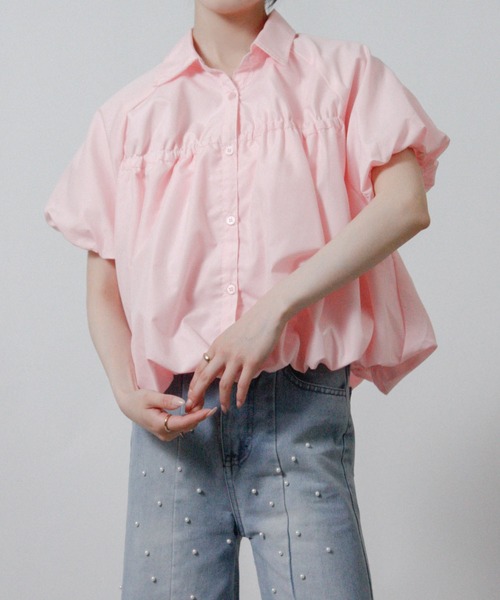 Social GIRL(ソーシャルガール)の「2026SS バルーンシルエット シャーリングシャツ ブラウス 半袖(シャツ/ブラウス・レディース・ブルー/オフホワイト/ピンク・M)」の11枚目の写真