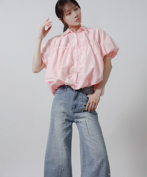 Social GIRL(ソーシャルガール)の「2026SS バルーンシルエット シャーリングシャツ ブラウス 半袖(シャツ/ブラウス・レディース・ブルー/オフホワイト/ピンク・M)」の12枚目の写真