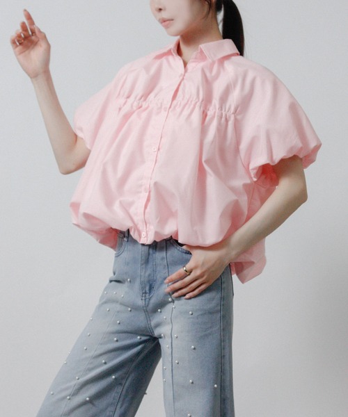 Social GIRL(ソーシャルガール)の「2026SS バルーンシルエット シャーリングシャツ ブラウス 半袖(シャツ/ブラウス・レディース・ブルー/オフホワイト/ピンク・M)」の13枚目の写真