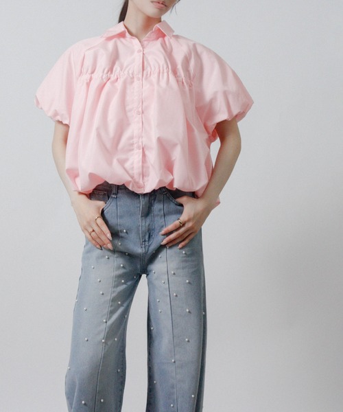 Social GIRL(ソーシャルガール)の「2026SS バルーンシルエット シャーリングシャツ ブラウス 半袖(シャツ/ブラウス・レディース・ブルー/オフホワイト/ピンク・M)」の15枚目の写真