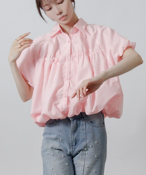 Social GIRL(ソーシャルガール)の「2026SS バルーンシルエット シャーリングシャツ ブラウス 半袖(シャツ/ブラウス・レディース・ブルー/オフホワイト/ピンク・M)」の16枚目の写真