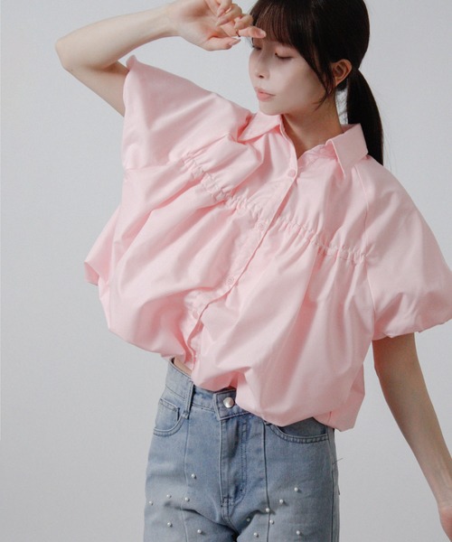 Social GIRL(ソーシャルガール)の「2026SS バルーンシルエット シャーリングシャツ ブラウス 半袖(シャツ/ブラウス・レディース・ブルー/オフホワイト/ピンク・M)」の17枚目の写真