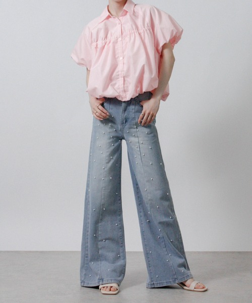 Social GIRL(ソーシャルガール)の「2026SS バルーンシルエット シャーリングシャツ ブラウス 半袖(シャツ/ブラウス・レディース・ブルー/オフホワイト/ピンク・M)」の18枚目の写真