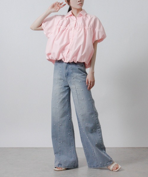 Social GIRL(ソーシャルガール)の「2026SS バルーンシルエット シャーリングシャツ ブラウス 半袖(シャツ/ブラウス・レディース・ブルー/オフホワイト/ピンク・M)」の19枚目の写真