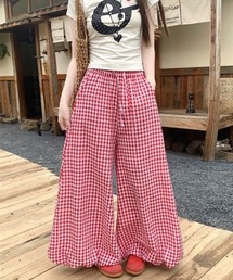 リボンドローストリングハイウエストワイドパンツ