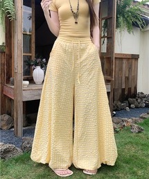 リボンドローストリングハイウエストワイドパンツ