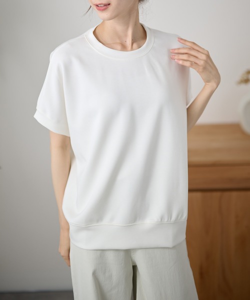 DAYRA(デイラ)の「クルーネック 裾切り替え オーバーサイズ 半袖 トップス(Tシャツ/カットソー・レディース・ホワイト/ダークグレー/ネイビー/ブラック・FREE)」の1枚目の写真