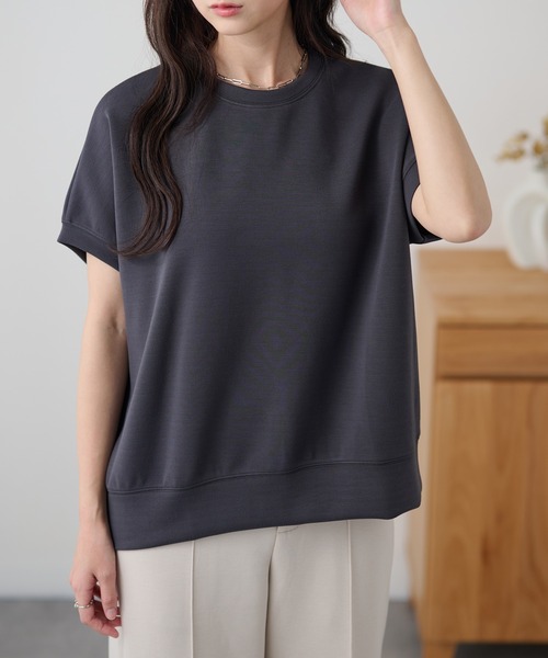 DAYRA(デイラ)の「クルーネック 裾切り替え オーバーサイズ 半袖 トップス(Tシャツ/カットソー・レディース・ホワイト/ダークグレー/ネイビー/ブラック・FREE)」の3枚目の写真