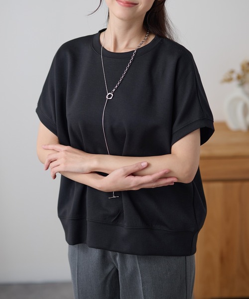 DAYRA(デイラ)の「クルーネック 裾切り替え オーバーサイズ 半袖 トップス(Tシャツ/カットソー・レディース・ホワイト/ダークグレー/ネイビー/ブラック・FREE)」の5枚目の写真