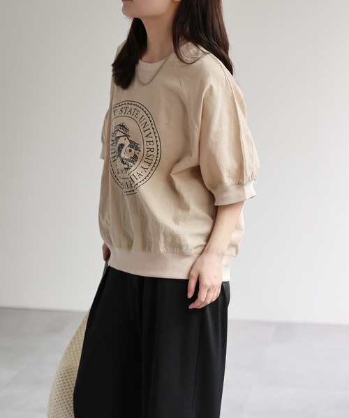 ap retro(アプレトロ)の「カレッジロゴラグランTeeシャツ / Teeブラウス(Tシャツ/カットソー・レディース・ベージュ/チャコール・FREE)」の7枚目の写真