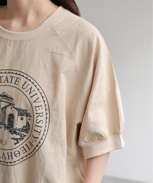 ap retro(アプレトロ)の「カレッジロゴラグランTeeシャツ / Teeブラウス(Tシャツ/カットソー・レディース・ベージュ/チャコール・FREE)」の10枚目の写真