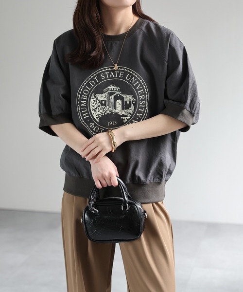 ap retro(アプレトロ)の「カレッジロゴラグランTeeシャツ / Teeブラウス(Tシャツ/カットソー・レディース・ベージュ/チャコール・FREE)」の13枚目の写真