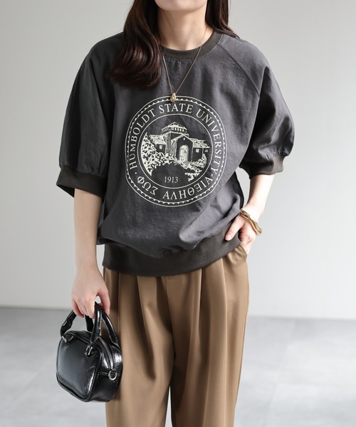 ap retro(アプレトロ)の「カレッジロゴラグランTeeシャツ / Teeブラウス(Tシャツ/カットソー・レディース・ベージュ/チャコール・FREE)」の14枚目の写真