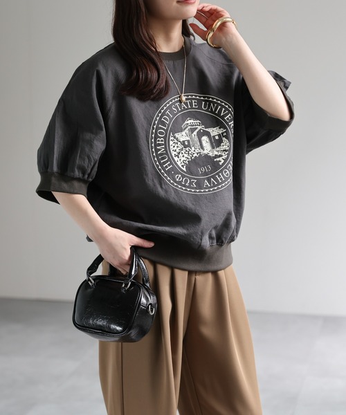 ap retro(アプレトロ)の「カレッジロゴラグランTeeシャツ / Teeブラウス(Tシャツ/カットソー・レディース・ベージュ/チャコール・FREE)」の15枚目の写真