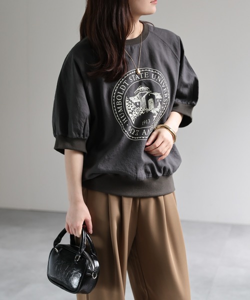 ap retro(アプレトロ)の「カレッジロゴラグランTeeシャツ / Teeブラウス(Tシャツ/カットソー・レディース・ベージュ/チャコール・FREE)」の16枚目の写真