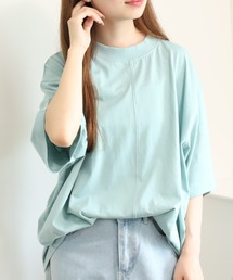 オーバーサイズコットンパネルTシャツ 半端袖