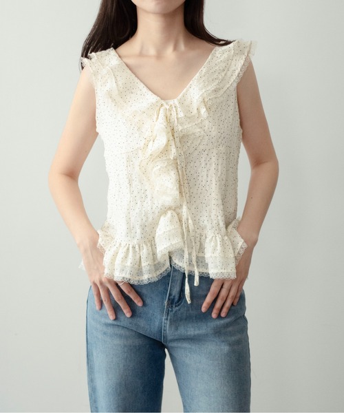 on:nue（オンニュ）の「【on:nue】[着用動画あり！] ドットフリルVネックレースブラウス（シャツ/ブラウス・レディース・ブラック/アイボリー・FREE）」の22枚目の写真