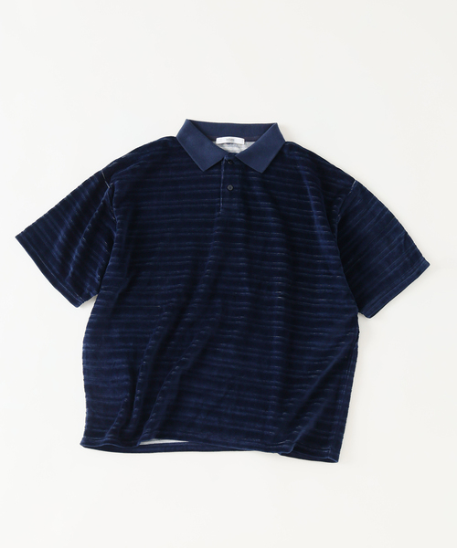 JOURNAL STANDARD relume（ジャーナルスタンダード　レリューム）の「ベロア ボーダー ポロシャツ（ポロシャツ・メンズ・ブラック/レッド/ネイビー・LARGE/MEDIUM）」の2枚目の写真