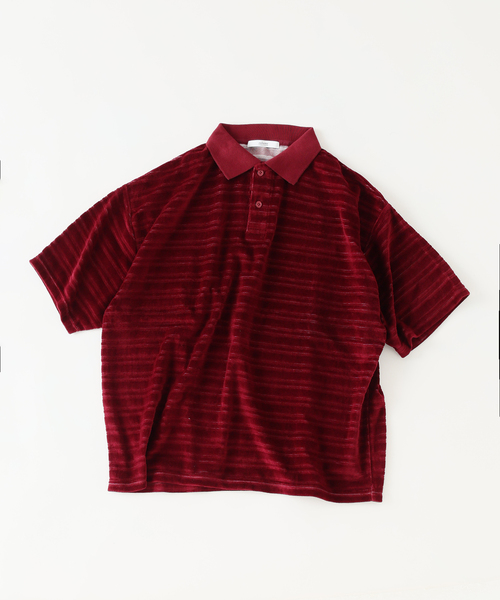 JOURNAL STANDARD relume（ジャーナルスタンダード　レリューム）の「ベロア ボーダー ポロシャツ（ポロシャツ・メンズ・ブラック/レッド/ネイビー・LARGE/MEDIUM）」の3枚目の写真