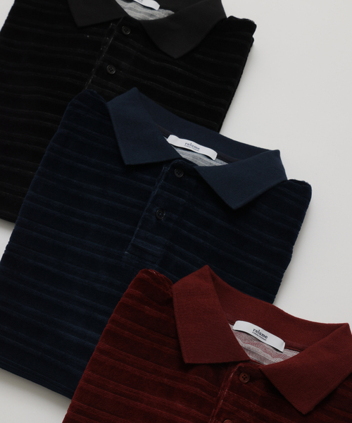 JOURNAL STANDARD relume（ジャーナルスタンダード　レリューム）の「ベロア ボーダー ポロシャツ（ポロシャツ・メンズ・ブラック/レッド/ネイビー・LARGE/MEDIUM）」の21枚目の写真