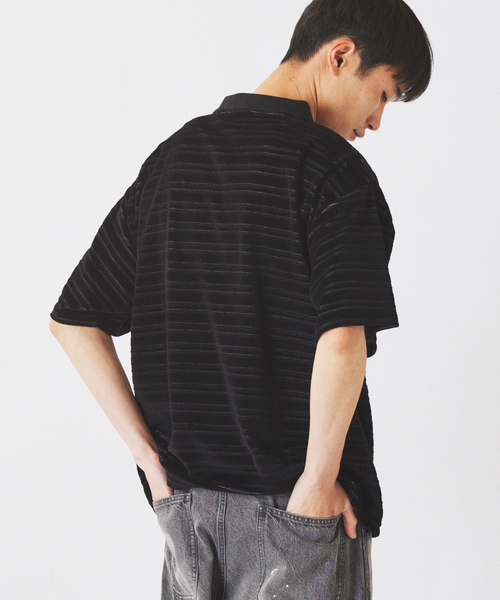 JOURNAL STANDARD relume（ジャーナルスタンダード　レリューム）の「ベロア ボーダー ポロシャツ（ポロシャツ・メンズ・ブラック/レッド/ネイビー・LARGE/MEDIUM）」の9枚目の写真
