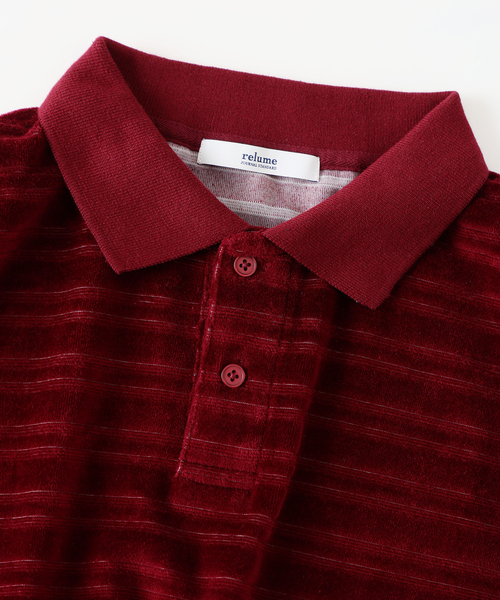 JOURNAL STANDARD relume（ジャーナルスタンダード　レリューム）の「ベロア ボーダー ポロシャツ（ポロシャツ・メンズ・ブラック/レッド/ネイビー・LARGE/MEDIUM）」の10枚目の写真