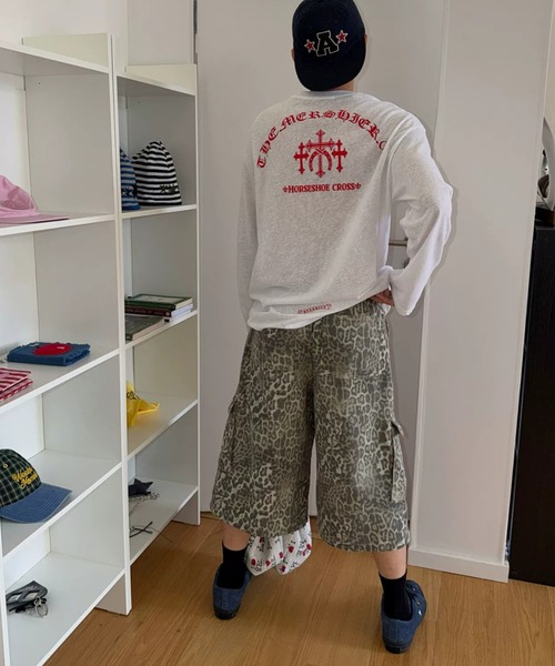 FreeZone(フリーゾーン)の「レオパード柄ワイドカーゴハーフパンツ/ストリートワイドショーツ(カーゴパンツ・メンズ・カーキ・S/M/L)」の8枚目の写真