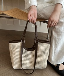 セール】2WAYフェイクレザーハンドルペーパーカゴバッグ（かごバッグ