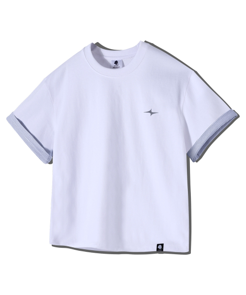 GHOST REPUBLIC(ゴーストリパブリック)の「クロップストライプ配色ロールアップ半袖Tシャツ GT-392_ホワイト(Tシャツ/カットソー・レディース・ホワイト・X-LARGE/LARGE/MEDIUM)」の10枚目の写真