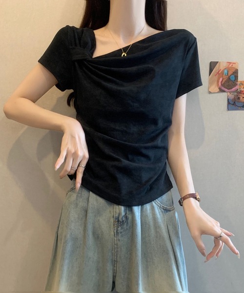 AMAJI(アマジ)の「タイダイ柄 ウエストマーク ワンショルダー 半袖Tシャツ(Tシャツ/カットソー・レディース・ホワイト/ブラック/グレー・MEDIUM/LARGE/X-LARGE)」の2枚目の写真