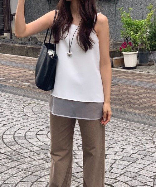 mineng(マイング)の「【シアー/アジャスター付き】レイヤードキャミワンピース(その他トップス・レディース・ホワイト・FREE)」の5枚目の写真