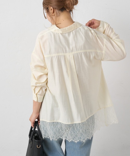 PUAL CE CIN(ピュアルセシン)の「レースヘムスキッパーブラウス(シャツ/ブラウス・レディース・ブラック/アイボリー/サックスブルー・MEDIUM)」の7枚目の写真