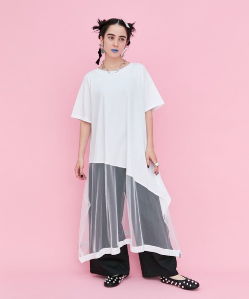 manana suerte(マニャーナスエルテ)の「チュール切替Tシャツ(Tシャツ/カットソー・レディース・ホワイト/ブラック・FREE)」の10枚目の写真