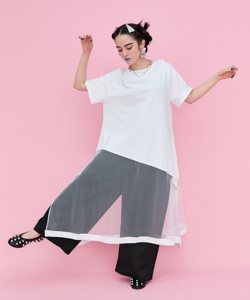 manana suerte(マニャーナスエルテ)の「チュール切替Tシャツ(Tシャツ/カットソー・レディース・ホワイト/ブラック・FREE)」の11枚目の写真