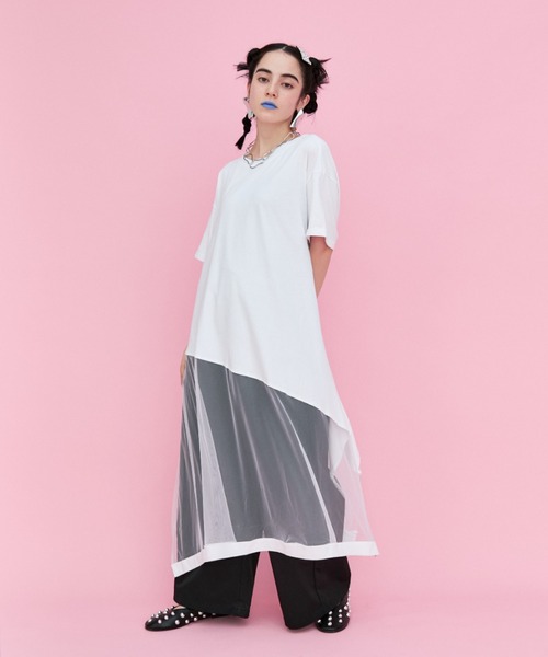 manana suerte(マニャーナスエルテ)の「チュール切替Tシャツ(Tシャツ/カットソー・レディース・ホワイト/ブラック・FREE)」の12枚目の写真
