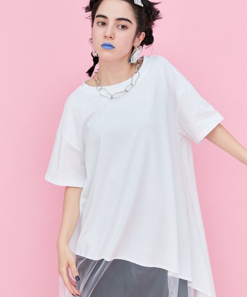 manana suerte(マニャーナスエルテ)の「チュール切替Tシャツ(Tシャツ/カットソー・レディース・ホワイト/ブラック・FREE)」の17枚目の写真