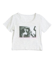 英字プリントクロップド丈Tシャツ