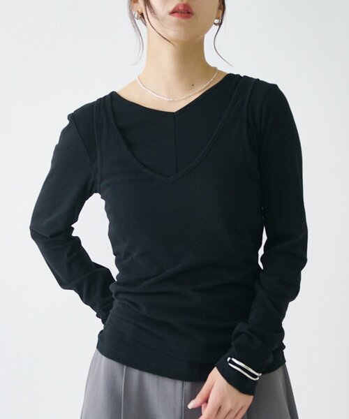 COLONY 2139(コロニートゥーワンスリーナイン)の「2WAYシアーレイヤードTシャツ(Tシャツ/カットソー・レディース・ブラック/オフホワイト/ブラウン・FREE)」の3枚目の写真
