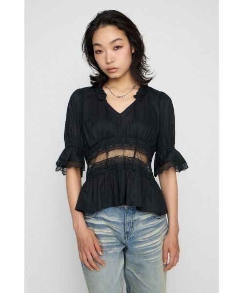 LAGUA GEM(ラグアジェム)の「PUFF SLEEVE AIRY トップス(シャツ/ブラウス・レディース・ホワイト/ブラック・FREE)」の5枚目の写真
